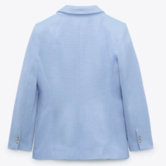 ZARA WOMEN NEW SKY BLUE Textured Weave Jacket Tweed Blazer 7822/480 XS - Picture 7 of 8